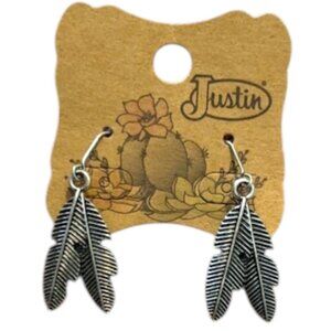 New Justin Silver Feather Charm Earrings